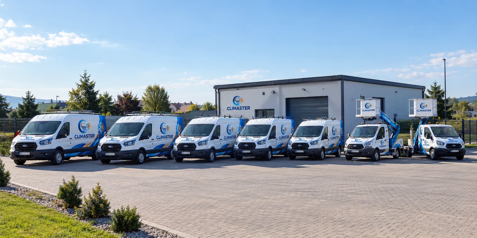 Flota Climaster przed siedzibą firmy